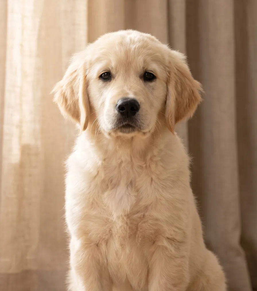 Oliver, a golden retriever puppy, ready for a PetLumen scan